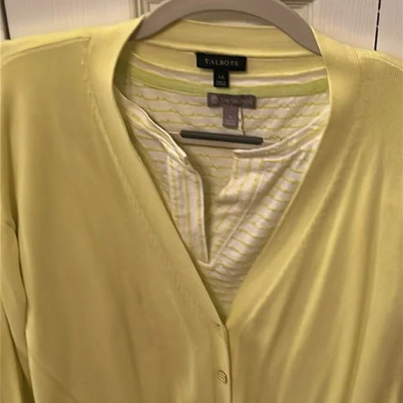 Talbots Soft Yellow-Green Cardigan Sweater/Size XS/Cotton and Rayon with tee. - Picture 6 of 6